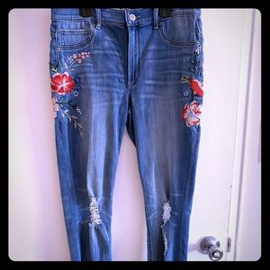 Express stretch skinny jeans floral embroidery